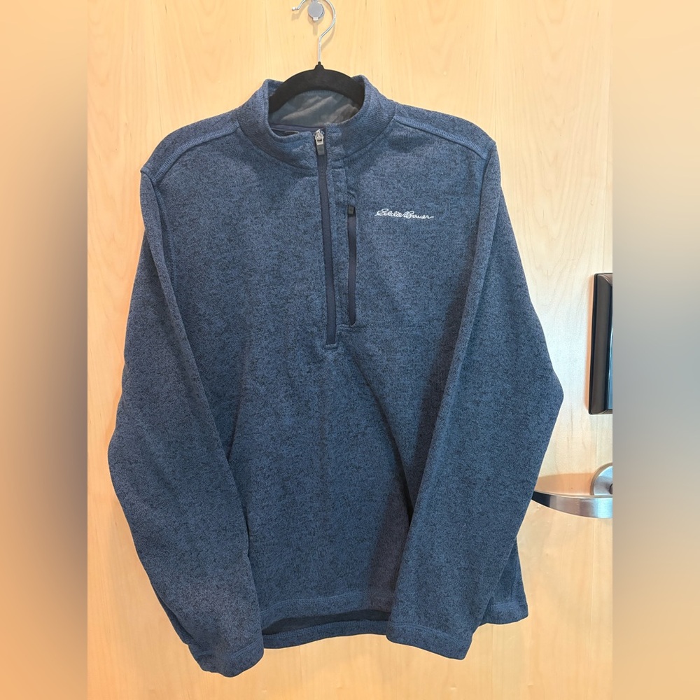 Eddie Bauer 1/4 Zip Pullover, Navy Fleece Mock Neck, Casual